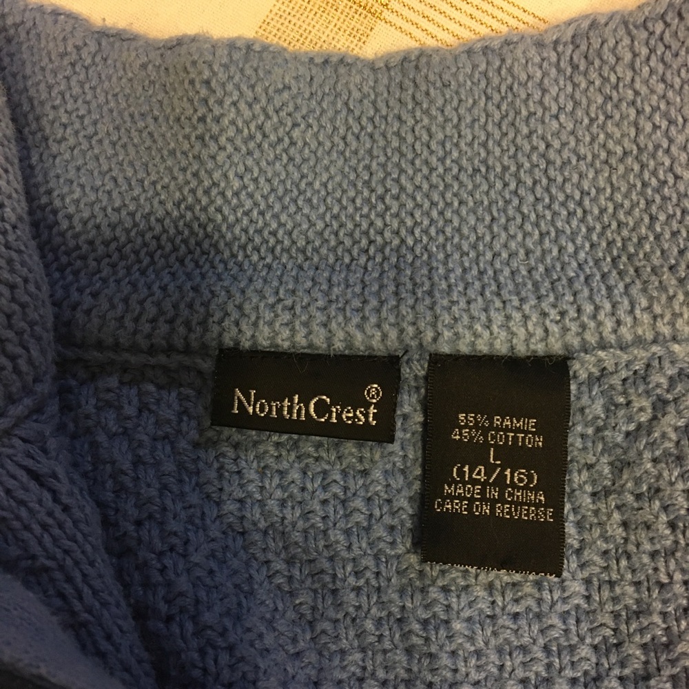 NORTHCREST LG CORNFLOWER BLUE QUARTER ZIP SWEATER WITH BEAUTIFUL PATTERNS - Picture 6 of 8